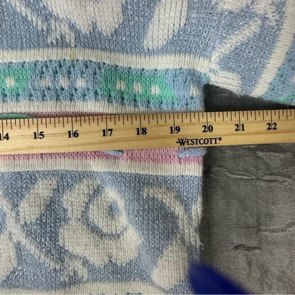 VTG 80s 90s Rose Textured 3D Knit Sweater Wms M NO SIZE TAG USA Pastel Glitter - Picture 8 of 14